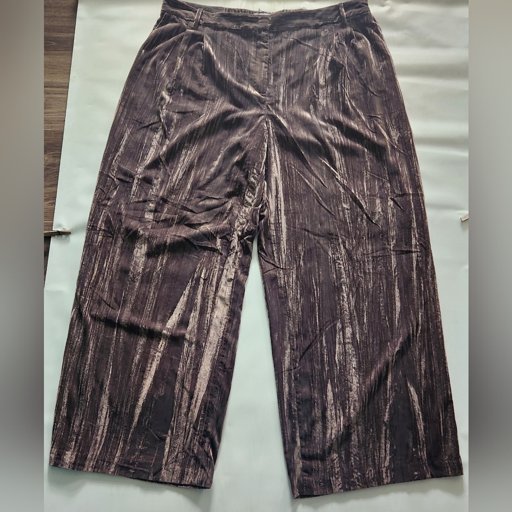 NWT The Drop Lucia Wide Leg Java Velvet Trousers Size XXL Vertical Print Pattern